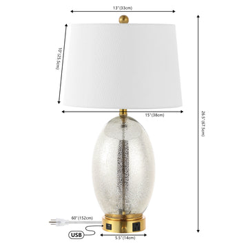 Reese Contemporary Style Iron/Glass LED Table Lamp with USB Charging Port - JONATHAN Y